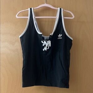 Adidas Women's Black and White Lace-Up Tank Top